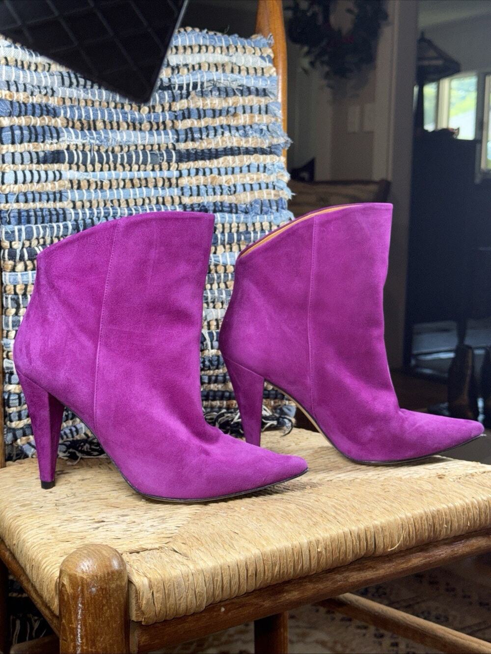 IRO Amy Soft Suede Heeled Ankle Booties Violet Purple Pointed Toe Women Size 8.5